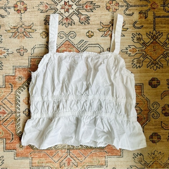 Madewell Tops - Madewell White Crop Top Sleeveless Square Neck Cinched Cottage Core